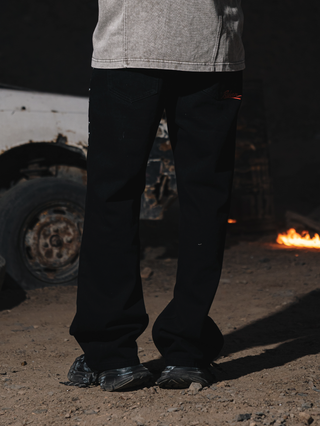 DARK BLOOD EMBROIDERED FLARE PANTS