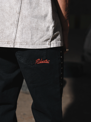 DARK BLOOD EMBROIDERED FLARE PANTS